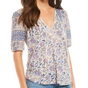 Lucky Brand Printed Short Sleeve Peasant Top *S/P*